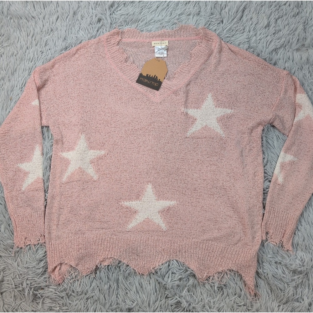 Main Strip Sweater Womens S Pink Comfort Sheer Preppy Casual New